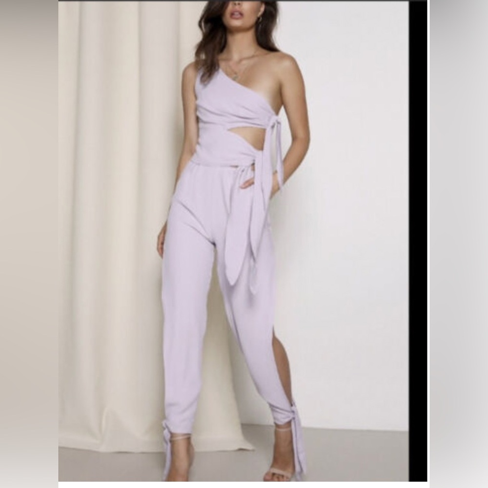 NWT PREM THE LABEL white / Ivory ONE SHOULFER Open Leg Jumpsuit